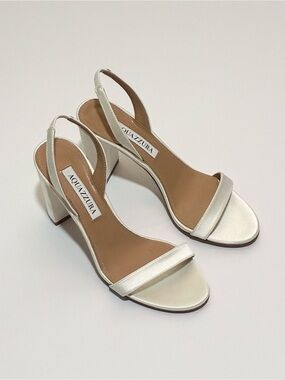 Aquazzura Ivory Satin Slingback Block Heel Sandals